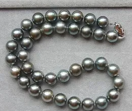 Envío Gratis redondo clásico 11-12mm gris plata collar de perlas 18inch