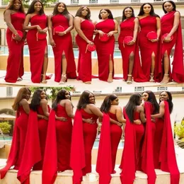Red Mermaid Druhna Dresses 2019 Jeden Ramię Sexy Side Split Wedding Suknie Gościnne Back Zipper Custom Made African Honor Dress
