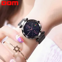 Dom Luxury Women Saatler Bayanlar Gül Gold Saat Yıldızlı Gökyüzü Manyetik Kadın Kol saat