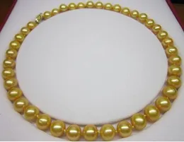 10-11mm oro genuino del Mar del Sur collar de perlas amarillo cierre