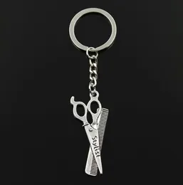 20pcs/lot Key Ring Keychain Jewelry Silver Plated Scissor comb stylist Charms pendant for Key accessories 24x17mm