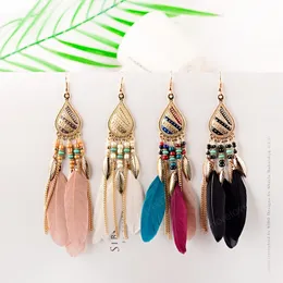 Long Feather Beads Big Drop Earring Bohemia Womens Vintage Tassel Dangle Earrings oorbellen boucle d'oreille femme