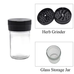 Flygplan Aluminium Rökning Herb Grinder med stor glas Stash Storage Jar 75mm 2 Piece Metal Tobacco Grinder Tillbehör