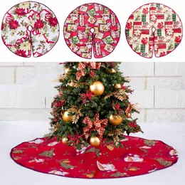 Red Christmas Tree Skirt Santa Flower Base Floor Mat Cover Xmas Party Decor Ornament for Home Non-woven Xmas Tree Skirt 60/90cm