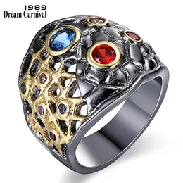 DreamCarnival 1989 Gothic Ring for Women Half See Through Design Zirconia Bezel New Arrive Hip Hop Street Fashion WA11534