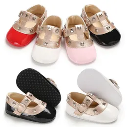 Emmababy Baby Girls Bow Princess Shoes Soft Sole Crib Leather Solid Buckle Strap Flat With Heel Baby Shoes 4 Colors