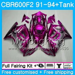 Body+Tank For HONDA CBR 600F2 CBR600FS CBR600F2 91 92 93 94 288HM.11 CBR 600 F2 FS CBR600 F2 Rose flames Pink1991 1992 1993 1994 Fairing kit