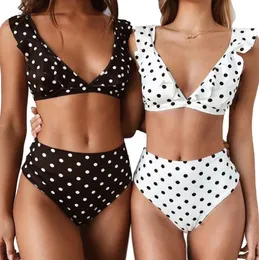 Ny sommar kvinnor bikini set push-up point djupt v neck designer baddräkt mode ruffle sexig baddräkt