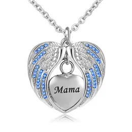 Cremation smycken med ängel vinge urn halsband för aska födelsesten hängande hållare hjärta minnesmärke minnessak -mama