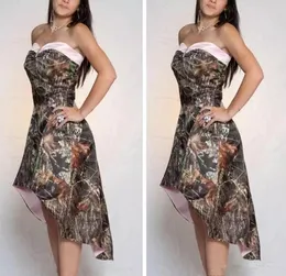 Vintage High Low Country Bridesmaid Dresses 2019 Modest Camo Real Tree Strapless Junior Bohemian Beach Wedding Guest Party Gown