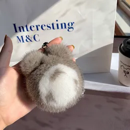 Real Genuine Fur Totoro Cat Toy Doll Pompom Ball Bag Charm Keychain Pendant Keyring Gift