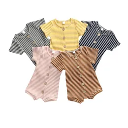 Baby Clothes Kids Striped Rompers Summer Newborn Short Sleeve Jumpsuits Infant Cotton Breathable Onesies Boutique Button Bodysuits B822