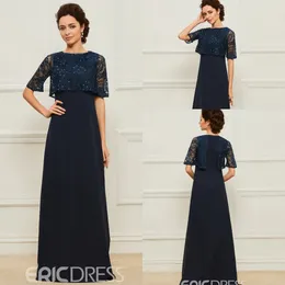 Elegant Ericdress Mermaid Mother of The Bride Dresses Jewel Half Sleeve Wedding Guest Dress Lace Applique Crystal Sweep Train Evening Gown