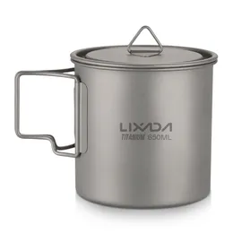 Lixada Outdoor Ultralight Titanium Cup Portable Camping Picnic Water Cup Mug with Foldable Handle 300ml / 350ml / 550ml 650ml