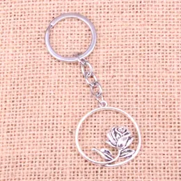 Ny nyckelring 36*33mm Rose Flower Pendants Diy Men Car Key Chain Ring Holder Keyring Souvenir Jewelry Gift