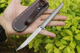 Promotion Flipper Folding Kniv VG10 Damascus Steel TANTO / DROP POINT BLADE TC4 Titan Alloy Handle Ball Bearing Knives