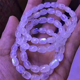 7mm 100% Genuine Natural Strong Blue Light Moonstone Quartz Crystal Barrel Shape Stretch Woman Lady Bracelet Drop Shipping