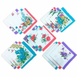 12pcs 28 x28cmプリントハンカチ女性ハンカチコットンレディハンカチホワイトプリント