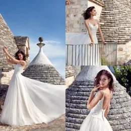 Eddy K 2019 Beach A Line Bröllopsklänningar Lace Spaghetti Backless Tulle Bridal Gowns Plus Storlek Land Bröllopsklänning Vestido de Novia