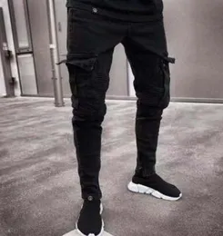 Elegante 19SS Jeans de diseñador para hombre 2019 Primavera Negro Agujeros desgastados rasgados Diseño Jean Pantalones lápiz Bolsillos Hommes Pantalones198E