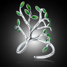 Wholesale-Silver Drop Glaze Leaves Open Rings For Women Original Handmade Lady Prevent Allergy Sterling-silver-jewelry