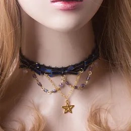 Necklace Princess Sweet Lace Starry Sky Short Necklace Summer Joker Choker Female Accessories Japanese Sweet Pendants
