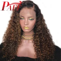 PAFF Full Lace Human Hair Wigs Glueless Full Lace Peruki Bleached Węzły Kręcone Brazylijski Włosy Ombre Highlight Color Peruki