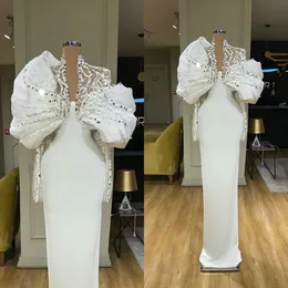 Strapless Prom Dresses With Jackets Two Pieces Pleats Long Sleeves Sheath Evening Dress Crystal Dubai African Specail Party GownS