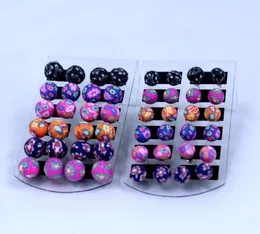New fashion 8MM 10MM FLOWER Coloured soft pottery beads Earrings 12 pairs/Plastic Card Girl/Madam Fashion Earrings