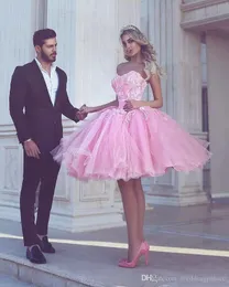 Short 2020 Pink Homecoming Party Sweetheart Appliques Knee-length Tulle Prom Dresses Gowns Zipper Back Vestido De Fiesta