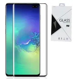 Fullhäftande lim fullt täckt tempererat glas 3D-krökt för Samsung Galaxy S10 S10 Plus S10e i detaljhandelspaket 120pcs / parti