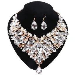 Fashion Jewelry Champagne Cubic Zirconia White Crystal Jewelry Sets For Women Water Drop Pendant/Necklace/Earrings