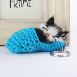 10 Stück 7 Farben Schlafende Katze Pompom Schlüsselanhänger Frauen Mädchen Handarbeit Gewebt Schuhe Faux Kaninchenfell Kätzchen Schlüsselanhänger Flauschige Tasche Schlüssel