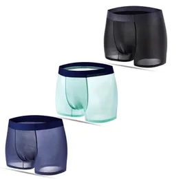 Ultra-Thin Ice Silk Seksowna Bielizna Mężczyźni Boksery Solid Convex Mens Magnesy Krótkie Majtki Slip Homme Cueca Gay Male Bokserki C161