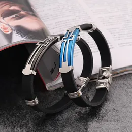 Ny Cross Black Silicone Wrap -armband för par rostfritt stål Kristen skylt Bangle Women Men Fashion Smyckesgåva