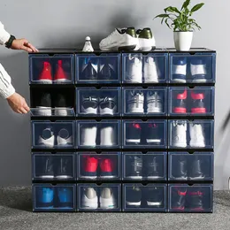Yeni istiridye istiflenebilir toz geçirmez ayakkabılar depolama konteyner ekran kutusu organizatör