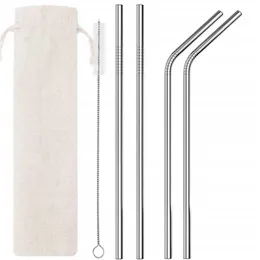 Set of 6 Stainless Steel Drinking Straw with Cleaning Brush and Pouch 2pcs Straight Straw 2pcs Bent Straw 1pcs Brush 1pcs Pouch Drink Straws