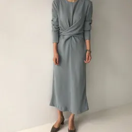 Kobiety Jesień Bawełna Krzyż Bandaż Długa Dress Kobieta Z Długim Rękawem Elegancki Wrap Vestido Robe Femme Sarafan Jurken Dames Kleding