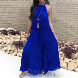 Plissado vestidos de noite longos brancos maxi vestido mulheres 2019 sexy halter elegante moda sólido azul vestidos de noite roupão