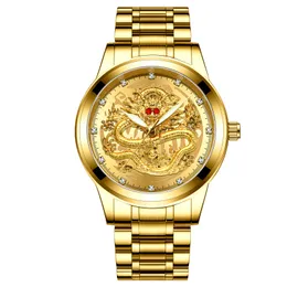 New Brand Men gold dragon watches ruby stainless steel quartz male fashion diamonds wristwatch charm man business clock231z
