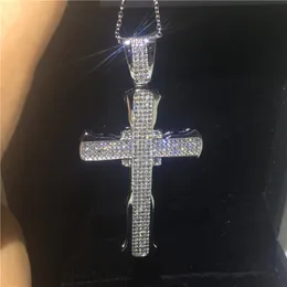 Ciondolo grande croce fatto a mano in argento sterling 925 5A zircone Cz lungo pendente da sposa per donna uomo gioielli di lusso