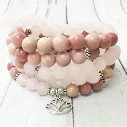 MG0475 Nowy Design Rhodonite 108 Mala Damska Naszyjnik 8 mm Matowy Rose Quartz Lotus Charm Bransoletka Personal Power Yoga Bransoletka