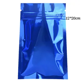 Shinny Heat Sealing Zipper Zip Lock Mylar Packing Väskor Present och hantverk Folie Plastpåsar med Tear Notch 12 * 20cm (4.72 * 7.87INCH) Blå