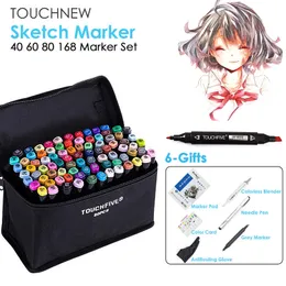 Pen TOUCHNEW 40/60/80/168 Color Set Drawing Sketch Marker Alcohol Based Black Body Art Supplies With 6 Gifts Hot Sale C18112001