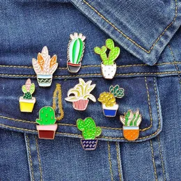 Fashion Cartoon Plant Cactus Brooches Cute Mini Plant Pot Enamel for Women Denim Jackets Lapel Pins Hat Badges Kid Jewelry Accessories GD222