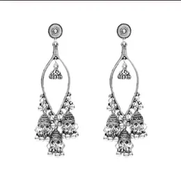 Vintage Silver Gold Color Zamak Bells Tassel Statement Earring For Women Indian Party Jewelry