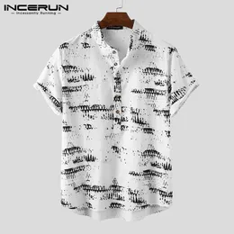 Mäns Casual Shirts Incerun Summer Bomullskjorta Män Tryckta 2021 Kortärmad Streetwear Stand Collar Camisa Masculina Andningsbar Chic Blous