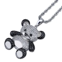 Men Women Gold Plated Full CZ Panda Pendant Necklace with Rope Chain for Men Hot Gift