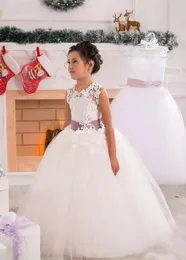 2018 Barato Rendas Frisado Vestidos Da Menina de Flor de Tule vestido de Baile Vestidos de Casamento Da Menina Vestidos de Vestidos Pageant Vintage F126