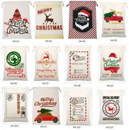 New Christmas Large Canvas Monogrammable Santa Claus Drawstring Bag With Reindeers, Monogramable Christmas Gifts Sack Bags 1050